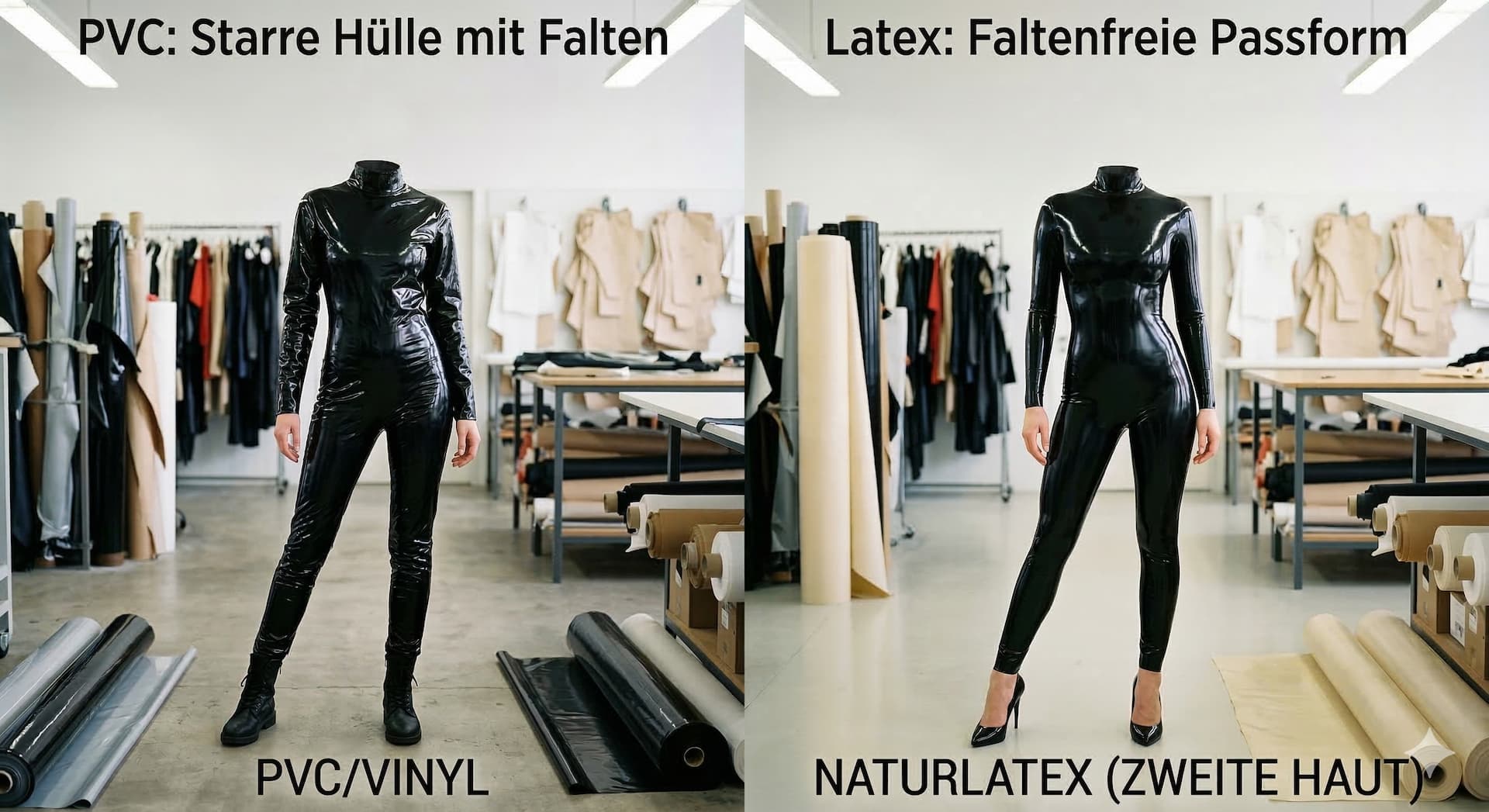 Vergleich PVC vs. Latex Catsuit Passform
